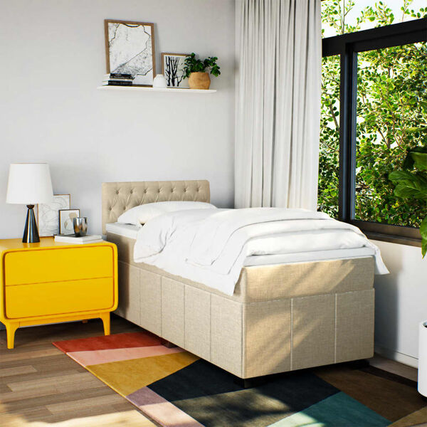 vidaXL Boxspringbett mit Matratze Creme 90x200 cm Stoff