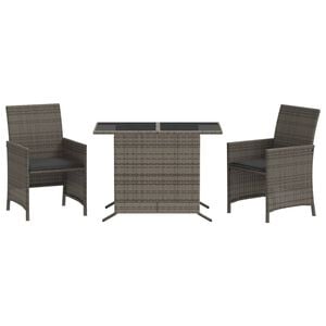 vidaXL 3-tlg. Bistro-Set mit Kissen Grau Poly Rattan