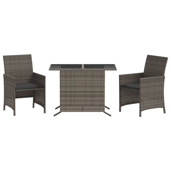 vidaXL 3-tlg. Bistro-Set mit Kissen Grau Poly Rattan