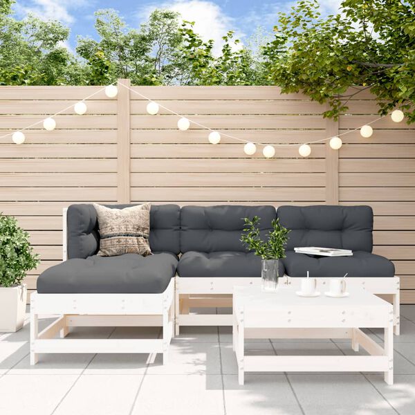 vidaXL 5-tlg. Garten-Lounge-Set Weiß Massivholz Kiefer
