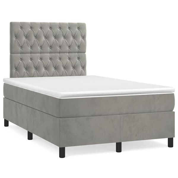 vidaXL Boxspringbett mit Matratze Hellgrau 120x190 cm Samt