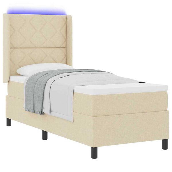 vidaXL LED Boxspringbett mit Matratze Creme 80 x 200 cm Stoff