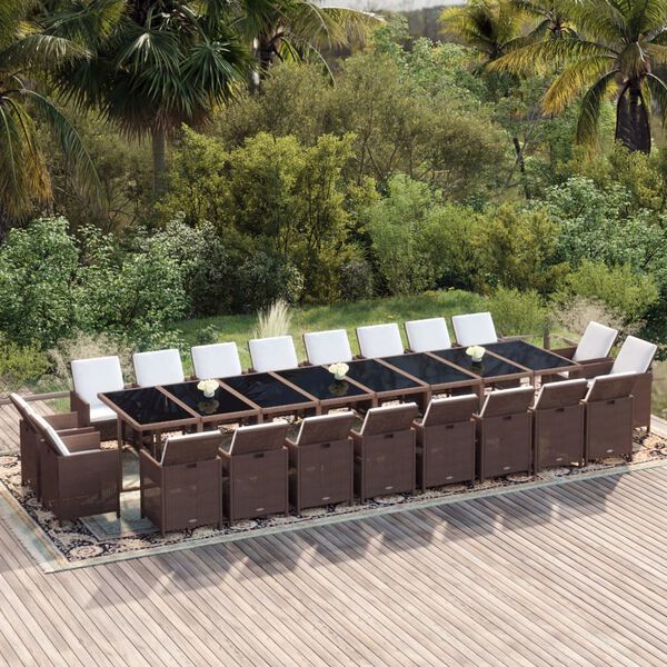 vidaXL 21-tlg. Garten-Essgruppe mit Kissen Poly Rattan Braun