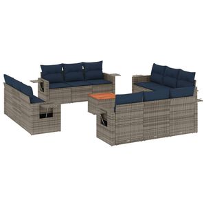 vidaXL 13-teiliges Gartensofa-Set mit Kissen, grau, Polyrattan