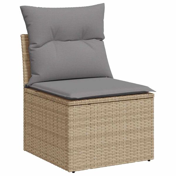 vidaXL 10-tlg. Garten-Sofagarnitur mit Kissen Beige Poly Rattan Akazie