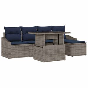 vidaXL Garten-Sofa-Set mit Kissen 6 pcs Grau und Marineblau