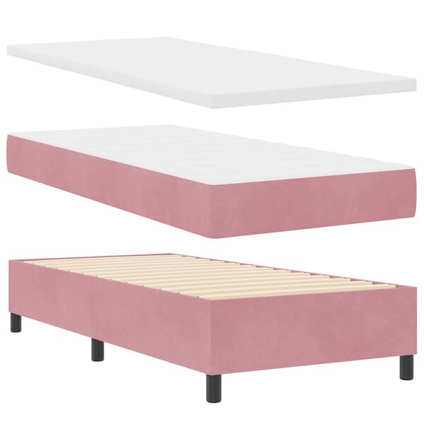 vidaXL Boxspringbett mit Matratze mit Kopfteil Rosa 90 x 190 cm Samt