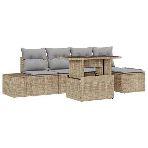 vidaXL Gartensofa-set mit Kissen 6 pcs Beige und Hellgrau Poly-Rattan