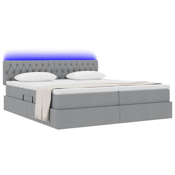 vidaXL Bett mit LED-Lichtleisten Hellgrau 180 x 200 cm Stoff