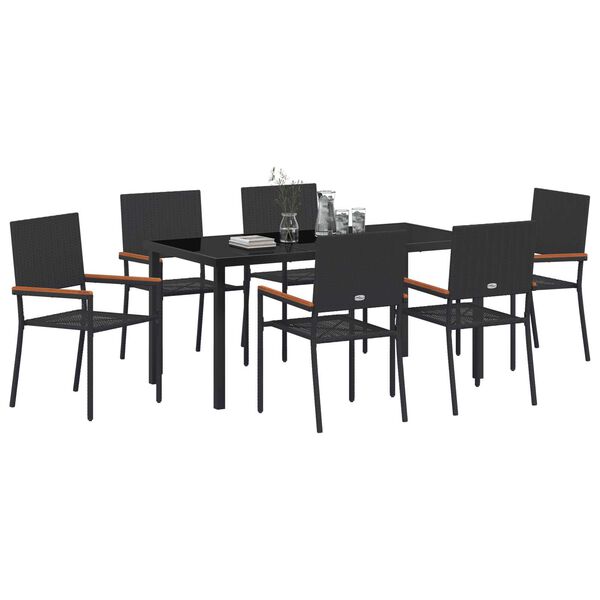 vidaXL Garten Essgruppe mit Kissen 7 pcs Schwarz Poly-Rattan