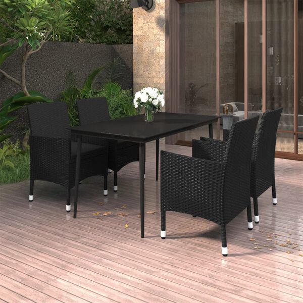 vidaXL 5-tlg. Garten-Essgruppe mit Auflagen Poly Rattan und Glas