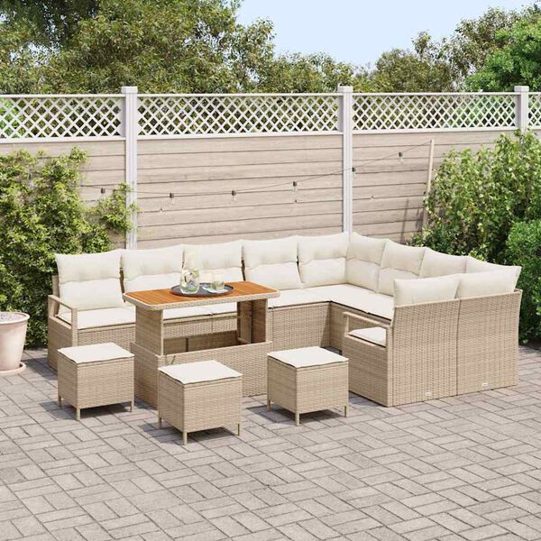 vidaXL Garten-Sofa-Set mit Kissen 13 pcs Beige Poly Rattan