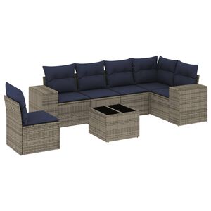 vidaXL 7-teiliges Gartensofa-Set mit Kissen, grau, Polyrattan
