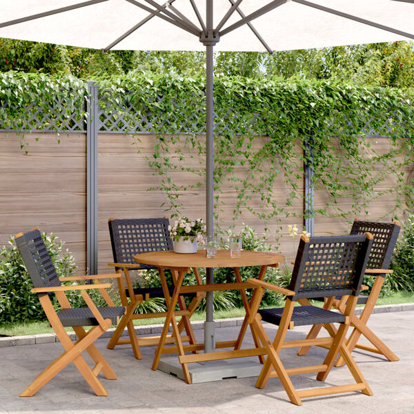 vidaXL 5-tlg. Garten-Essgruppe Schwarz Poly Rattan und Massivholz