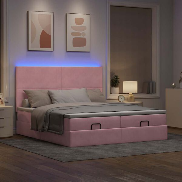 vidaXL Ottoman-Bett mit Matratzen & LEDs Rosa 200x200 cm Samt