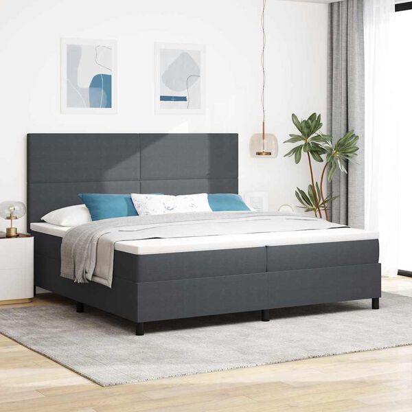 vidaXL Boxspringbett Dunkelgrau und Wei&szlig; 203 x 200 x 128 cm Cordstoff