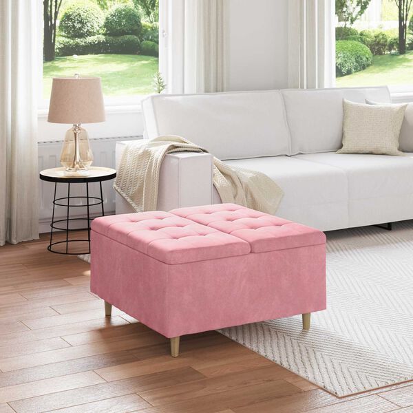vidaXL Knopf Hocker mit Kissen Rosa 80 x 80 x 45 cm Samt