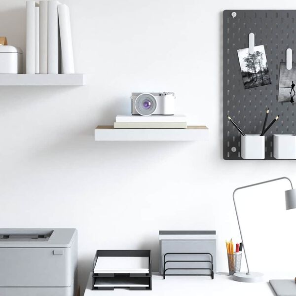 vidaXL Schweberegal Eichen-Optik und Wei&szlig; 50x23x3,8 cm MDF