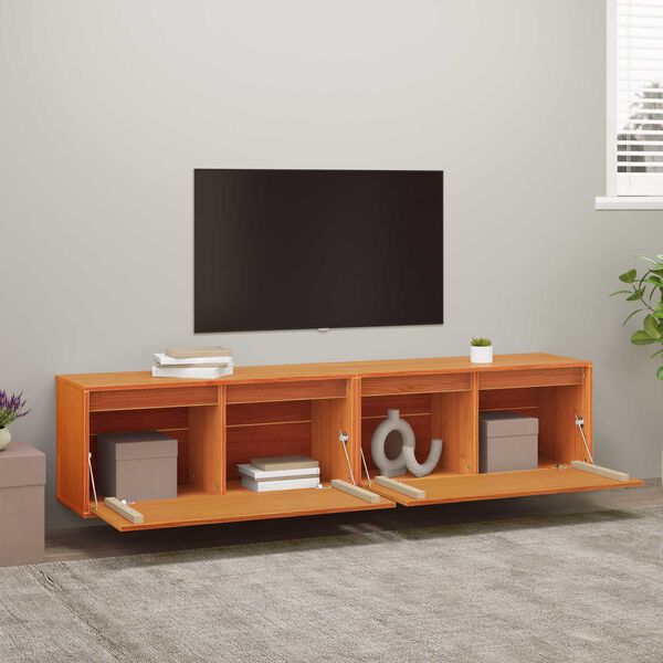 vidaXL Wandschrank mit Regal mit T&uuml;r 2 pcs Wachsbraun 80 x 30 x 35 cm