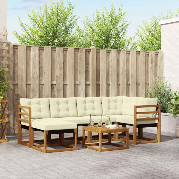 vidaXL Outdoor-Sofagarnitur mit Kissen 7 pcs Natur und Creme