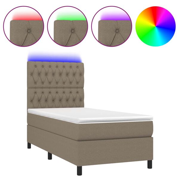 vidaXL Boxspringbett mit Matratze & LED Taupe 90x190 cm Stoff