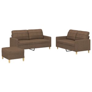 vidaXL 3-tlg. Sofagarnitur mit Kissen Braun Stoff