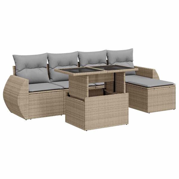 vidaXL 6-tlg. Garten-Sofagarnitur mit Kissen Beige Poly Rattan