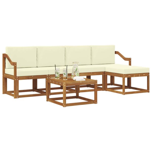 vidaXL Outdoor-Sofagarnitur 6 pcs Natur und Creme Massivholz Akazie