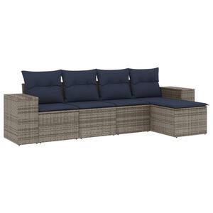 vidaXL 5-teiliges Gartensofa-Set mit Kissen, grau, Polyrattan