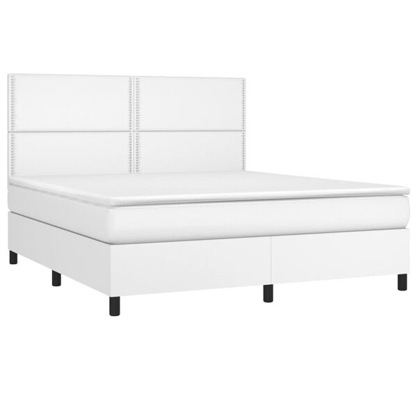 vidaXL Boxspringbett mit Matratze & LED Wei&szlig; 180x200 cm Kunstleder