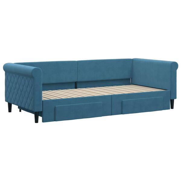 vidaXL Tagesbett Ausziehbar mit Schubladen Blau 90x200 cm Samt