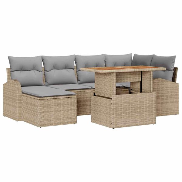 vidaXL Garten-Sofa-Set mit Kissen 7 pcs Beige und Hellgrau