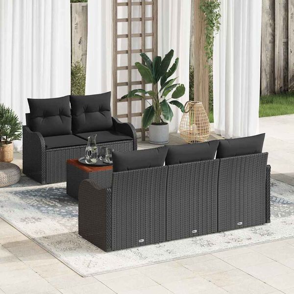 vidaXL Garten-Sofa-Set mit Kissen mit Speicher 6 pcs Schwarz