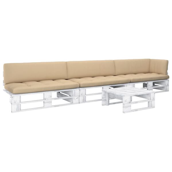 vidaXL 4-tlg. Paletten-Lounge-Set Wei&szlig; Impr&auml;gniertes Kiefernholz