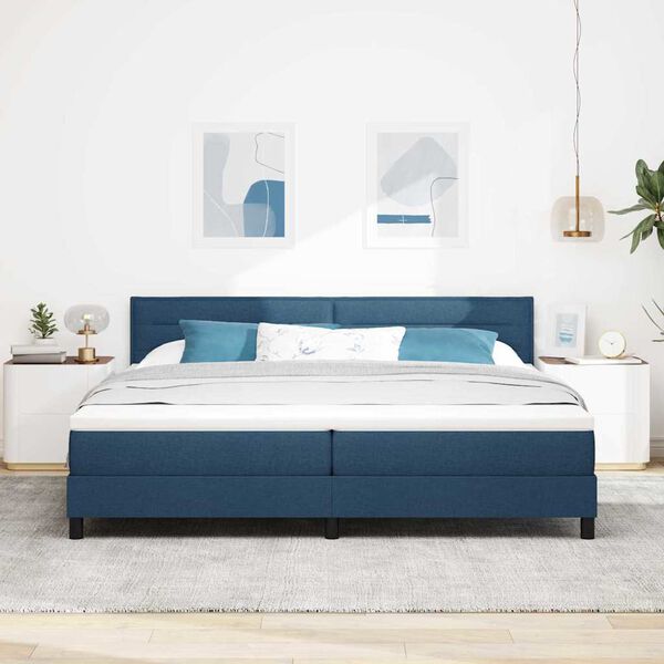vidaXL Boxspringbett mit Matratze mit Kopfteil Blau 200 x 200 cm Stoff