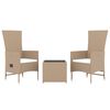 vidaXL 3-tlg. Garten-Lounge-Set Beige Poly Rattan & Stahl