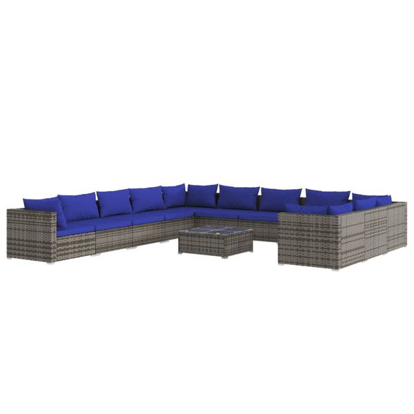 vidaXL 12-tlg. Garten-Lounge-Set mit Kissen Poly Rattan Grau