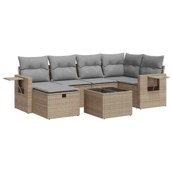 vidaXL 6-tlg. Garten-Sofagarnitur mit Kissen Beige Poly Rattan