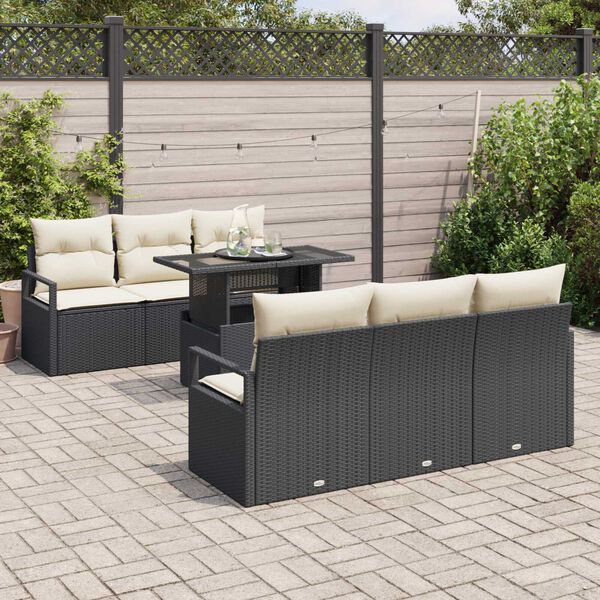 vidaXL Gartensofa-set mit Speicher 7 pcs Schwarz und Creme Poly-Rattan