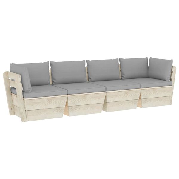 vidaXL Garten-Palettensofa 4-Sitzer mit Kissen Fichtenholz