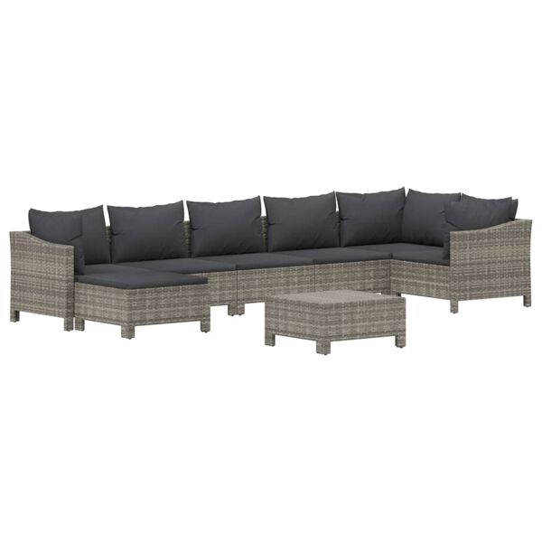 vidaXL 8-tlg. Garten-Lounge-Set mit Kissen Grau Poly Rattan