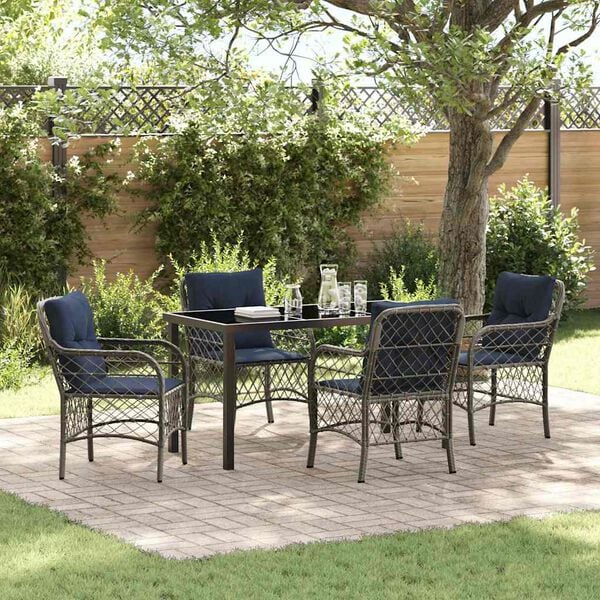 vidaXL Garten Essgruppe mit Kissen 5 pcs Grau und Schwarz Rattan