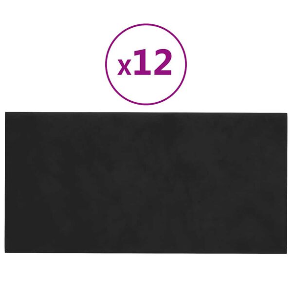vidaXL Wandpaneele 12 Stk. Schwarz 30x15 cm Samt 0,54 m&sup2;