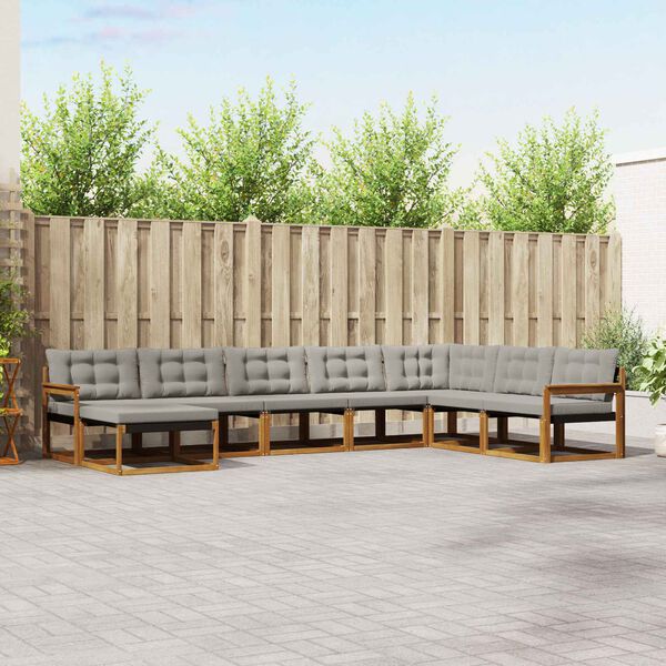 vidaXL Outdoor-Sofagarnitur mit Kissen 8 pcs Nat&uuml;rlich und Hellgrau