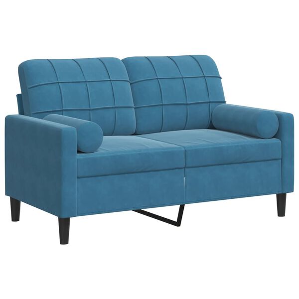vidaXL 2-Sitzer-Sofa mit Zierkissen Blau 120 cm Samt