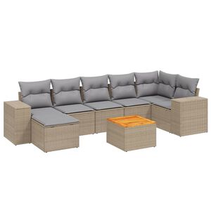 vidaXL 8-tlg. Garten-Sofagarnitur mit Kissen Beige Poly Rattan