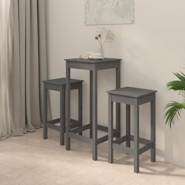 vidaXL 3-tlg. Bar-Set Grau Massivholz Kiefer