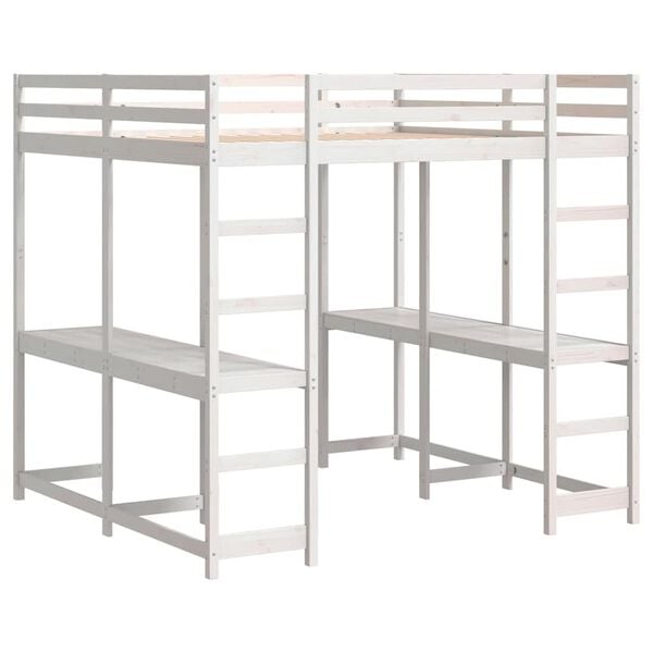 vidaXL Hochbett mit Schreibtisch & Leiter Weiß 160x200 cm Kiefernholz