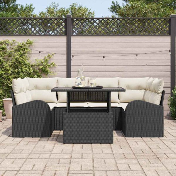 vidaXL Garten-Sofa-Set mit Kissen mit Kissen 7 pcs Schwarz Poly Rattan