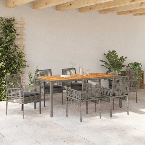 vidaXL Garten Essgruppe 7 pcs Grau Poly-Rattan